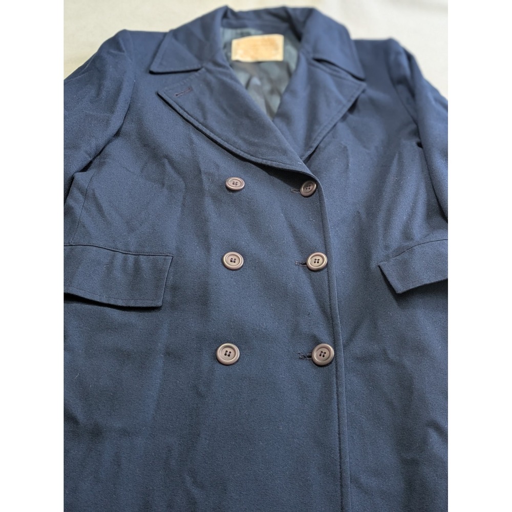 Pendleton Women's Coat Vintage 100% Virgin Wool Navy Blue Trench Size 10 Preppy - Picture 6 of 16